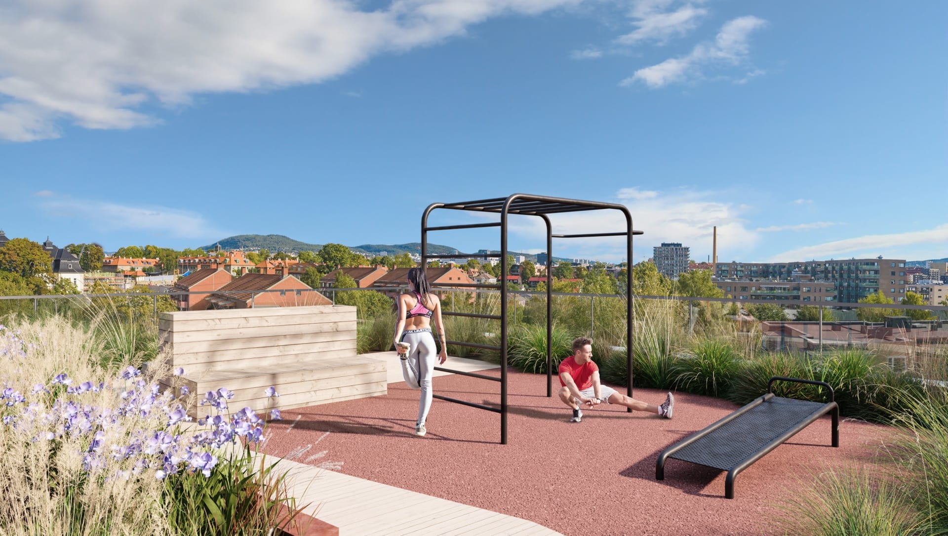 Trening på takterrassen.